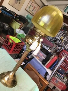 Antique oil /kerosine ceramic lamp twin burner brass base & font victorian shade - Picture 1 of 6