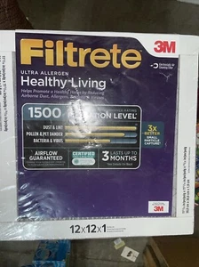 3M Filtrete 12x12x1 MERV 12 Ultra Allergen Healthy Living 1500 Filter 2-Pack NEW - Picture 1 of 2