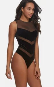 Felina Marabelle Women's Mesh Velvet Bodysuit Shapewear Black Size S 3195 - Picture 1 of 2