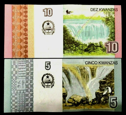 Angola 5 and 10 Kwanzas 2012 Banknote World Paper Money UNC Currency Bill Note Cover