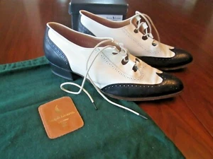 Vintage Ralph Lauren marineblau creme Leder klassische Budapester Oxford Schuhe 8,5 Italien SELTEN - Bild 1 von 11