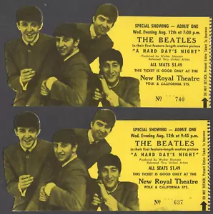 orig 1964 THE BEATLES San Francisco Show "A Hard Days's Night" Ticket PAIR - Picture 1 of 2