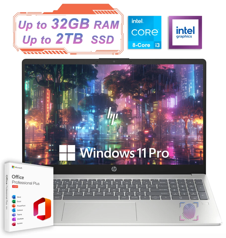 2025 HP Laptop Computer 15 Office 2024 FHD 8-Core Intel i3 Upto 32GB RAM 2TB SSD - Image 1 of 4