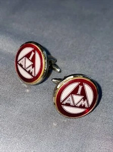 Juego de Gemelos Vintage IAM AIM Rojo Blanco (Tono Plateado) Metal Redondo ✅ - Imagen 1 de 8