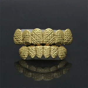 14K Gold Plated Dope Pattern Rapper Fashion Grillz Set w/ Custom Fit Molding Kit - Picture 1 of 3