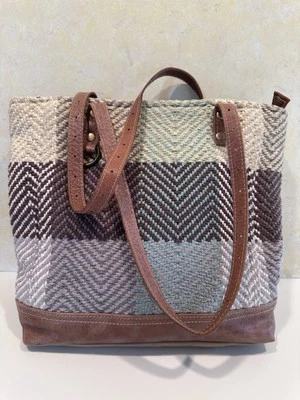 Myra Bag - Leather Canvas Cotton Weave - Tote Shoulder Bag Excellent Condition - Image 1 of 4