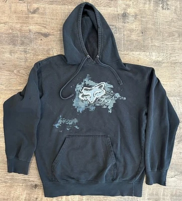 Moletom com capuz vintage Y2K Fox Racing tamanho grande preto anos 90 - Imagem 1 de 4