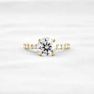 1,50 kt runder Moissanit-Pave-Ehering Damenring in massivem 14 K Gelbgold - Bild 1 von 6