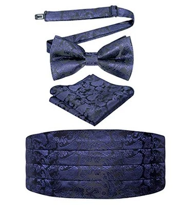  Conjunto de pajarita de regalo multicolor de seda lisa para hombre 131-azul marino Foto 1 de 4