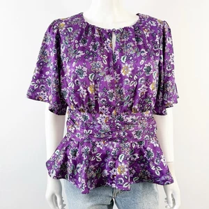 LOFT lila Blumen Schößchen Bluse Top Größe 8 Flatterärmel Freizeit Sommer - Bild 1 von 8