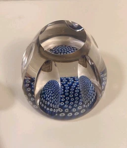 Unique Whitefriars Blue Millefiori 2¾" Crystal Glass Paperweight 6 Faceted  - Picture 1 of 7