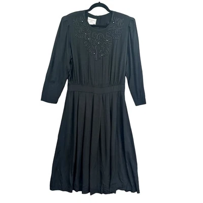 Vestido midi negro Karin Stevens Petites de colección años 90 para mujer 14P secretaria iglesia dama Foto 1 de 4