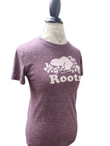 Roots Athletics Cooper Beaver Top Sleeve T-Shirt XS Heathered Purple - Picture 1 of 6