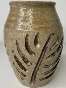 Vase Pottery Stoneware Beige Embossed Snowcapped Tree Branch 6.5” - Picture 1 of 11