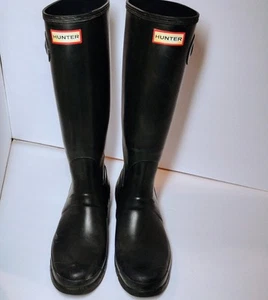 Hunter Women's Black Matte Rubber Rain BOOTS Original Tall Size 10 M / Women - Picture 1 of 16