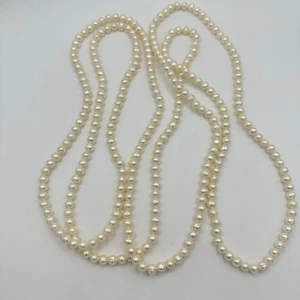 "Collar de perlas barrocas de agua dulce extra largo 70"" de una sola hebra blanca 5mm-6mm" - Imagen 1 de 7