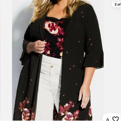 Chaqueta plumero City Chic para mujer Monet Border kimono negra talla M (18) Foto 1 de 4