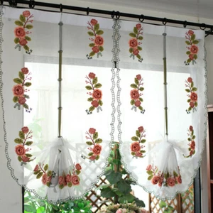 Embroidered Yarn Floral Roman Curtain Sheer Window Balloon Valance Tie Up Decor - Picture 1 of 10