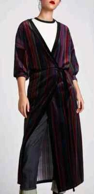 ZARA бархата кимоно полоски надежном макси платье средний фиолетовый мульти полоски богемное искра - Изображение 1 из 4