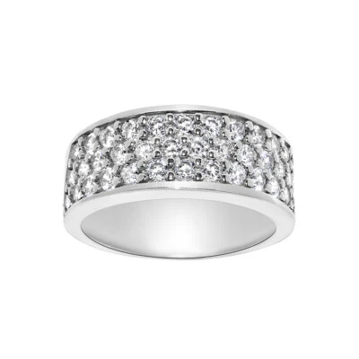 Solid Genuine 14k White Gold 1 1/10ct Round Cubic Zirconia 3-Row Wedding Band - Image 1 of 4
