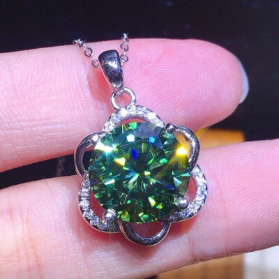 New 9mm Sparkling Blue Green Moissanite Gemstone Charm Women Necklace Pendant - Image 1 of 4