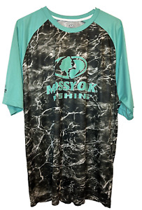 Mossy Oak Fishing Shirt Men's Size Large Camo Aqua Black Short Sleeve