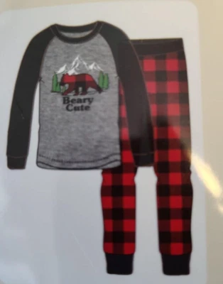 New Holiday  Bear Beary Christmas  Plaid PJS Trees snowflake kids size M 8 - Image 1 of 3