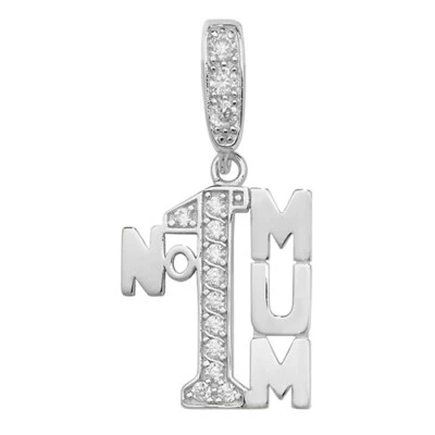 Argento Sterling No.1 Mum Zirconi Ciondolo 2.50 Grammi con Sfaccettato Catenina - Immagine 1 di 3