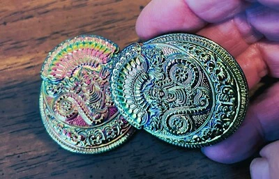 Large Czech Glass BUDDHA BUTTON - Black with RAINBOW LUSTER - Image 1 of 4