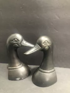 Vintage Brass Ducks Bookends / Paperweights / Patina Duck Head Bookends Pre-own - Picture 1 of 11