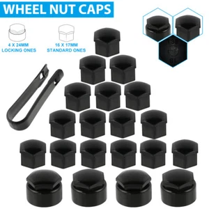 Universal 17mm Car Wheel Nut Caps Bolt Covers Black w/ Removal Tool Accessories - Picture 1 of 9