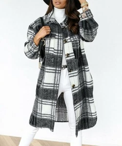 Coeur de Vague Black & White Plaid Button-Up Coat - Picture 1 of 1