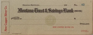 Neu Copper Solver Co. Montana Trust Sparkasse Blankoscheck #42 Helena, MT selten - Bild 1 von 2