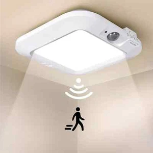 Rechargeable LED Motion Sensor Ceiling Light & Remote,Battery Operated Shed Ligh - Picture 1 of 9