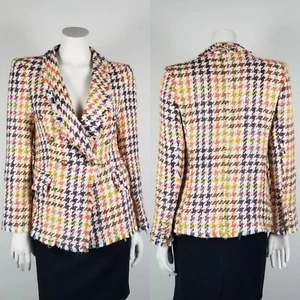 Mariely Paris Academia Distressed Multi-Colored Houndstooth Blazer Size 40/M - Picture 1 of 12