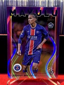 2024-25 Topps UEFA Competition Senny Mayulu Rookie Pruple Flowfractor France PSG - Picture 1 of 3
