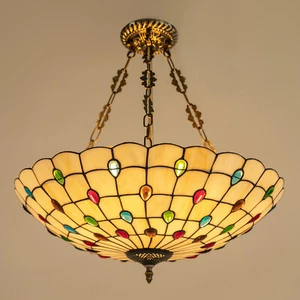 Tiffany Style Hanging Pendant Lamp Stained Glass Ceiling Light Pendant Fixture - Picture 1 of 12
