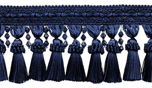 Beaded Tassel Fringe with Gimp Header, Color# J3 - Dark Navy Blue [5 Yards] - Picture 1 of 1