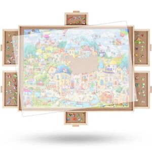 1500 Pieces Rotating Puzzle Board with 6 Drawers and Cover 26X35 Portable Woode