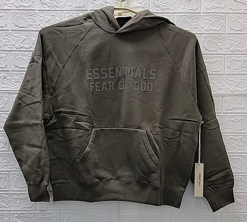 Felpa con cappuccio pullover Essential Fear Of God 2 lati logo con tasca oliva taglia media nuova