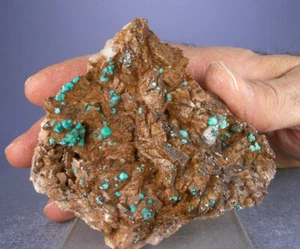TURQUOISE BLUE ROSASITE, DOLOMITE CRYSTALS, BOU BEKKER, MOROCCO, GLOBE MINERALS - Picture 1 of 4