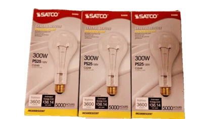 3 PACK Satco 300W General Service PS25 Clear Standard Base Bulbs 130V LB23 - Image 1 of 3