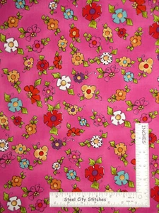 Loralie Dog Happy Blooms Flowers Floral Toss Pink Cotton Fabric By The Yard - Picture 1 of 1