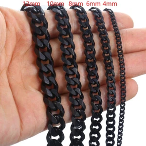 Strong Black Cuban Chain Stainless Steel Necklace Men's Jewelry 4/6/8/10/12/15MM - Picture 1 of 8