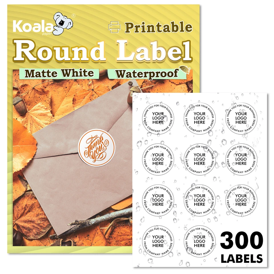 300 Koala Round Label 2 inch Waterproof Printable Cirle Labels for Inkjet Laser - Image 1 of 4