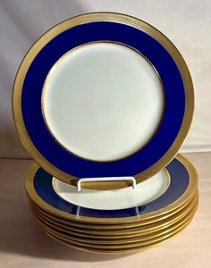 8 Lenox J19K Cobalt & Gold Encrusted Band 10 1/2" Dinner Plates - Picture 1 of 2