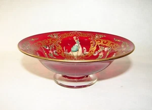 Venetian Glass Ruby Red Gilded Enamel Small Pedestal Bowl attributed to Salviati - Picture 1 of 11