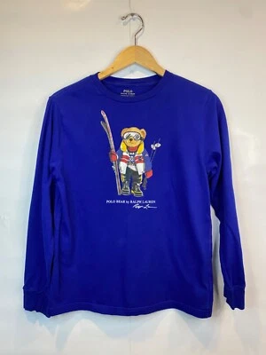 Polo Ralph Lauren Boys Size Large 14-16 Blue Long Sleeve Big Polo Bear Shirt Ski - Image 1 of 4