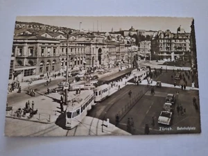 AK Zürich Bahnhofplatz Strassenbahn Autos 1954 - Bild 1 von 2