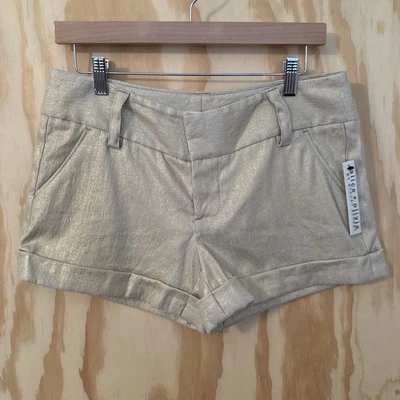 Alice + Olivia Shorts Womens Size 6 Linen Gold Metallic Cuffed Preppy Casual - Image 1 of 4